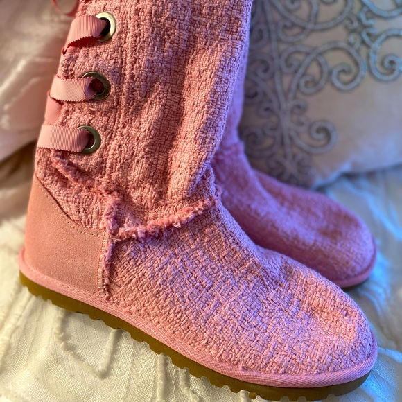 Pink Heirloom Lace Up Grosgrain Trim Boots pink 7 1/2 - Picture 6 of 9